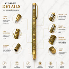Ballpen Bazaar  Ballpen Bazaar Metallic Glossy Designer Gold Ball Pen with Designer Gold Cap & Gold Clip | Openable Mechanism | Blue Ink | 1 Pen + 1 Extra Refill with Name Engraving