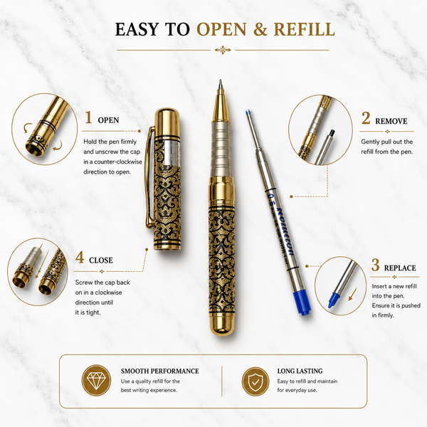 Ballpen Bazaar  Ballpen Bazaar Metallic Glossy Designer Gold Ball Pen with Gold Designer Cap | Openable Mechanism | Blue Ink | 1 Pen with 1 Extra Refill with Name Engraving