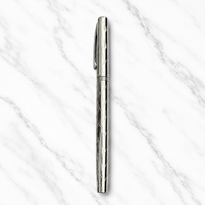 Ballpen Bazaar  Ballpen Bazaar Metallic Glossy Designer Silver Ball Pen with Designer Silver Cap | Openable Mechanism | Smooth Blue Ink | Premium Metal Writing Pen | 1 Pen with 1 Extra Blue Refill | Pack of 1 with Name Engraving