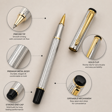 Ballpen Bazaar  Ballpen Bazaar Metallic Glossy Designer Silver Ball Pen with Gold Clip | Openable Cap | Blue Ink | Premium Metal Writing Pen | 1 Pen with 1 Extra Blue Refill with Name Engraving
