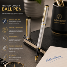 Ballpen Bazaar  Ballpen Bazaar Metallic Glossy Designer Silver Ball Pen with Silver Cap & Gold Clip | Openable Mechanism | Blue Ink | Premium Metal Pen | 1 Pen + 1 Extra Refill with Name Engraving