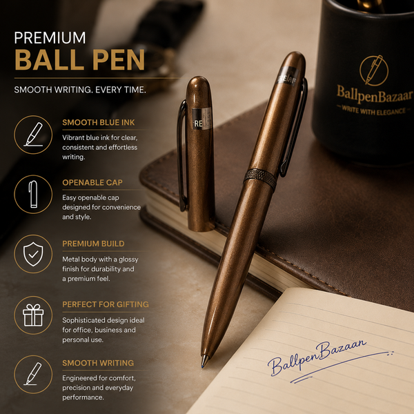 Ballpen Bazaar  Ballpen Bazaar Metallic Glossy Full Brown Ball Pen with Brown Cap & Dark Brown Clip | Openable Mechanism | Blue Ink | 1 Pen with 1 Extra Refill with Name Engraving