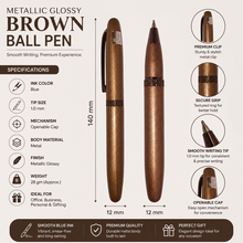 Ballpen Bazaar  Ballpen Bazaar Metallic Glossy Full Brown Ball Pen with Brown Cap & Dark Brown Clip | Openable Mechanism | Blue Ink | 1 Pen with 1 Extra Refill with Name Engraving