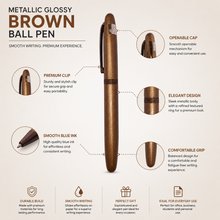 Ballpen Bazaar  Ballpen Bazaar Metallic Glossy Full Brown Ball Pen with Brown Cap & Dark Brown Clip | Openable Mechanism | Blue Ink | 1 Pen with 1 Extra Refill with Name Engraving