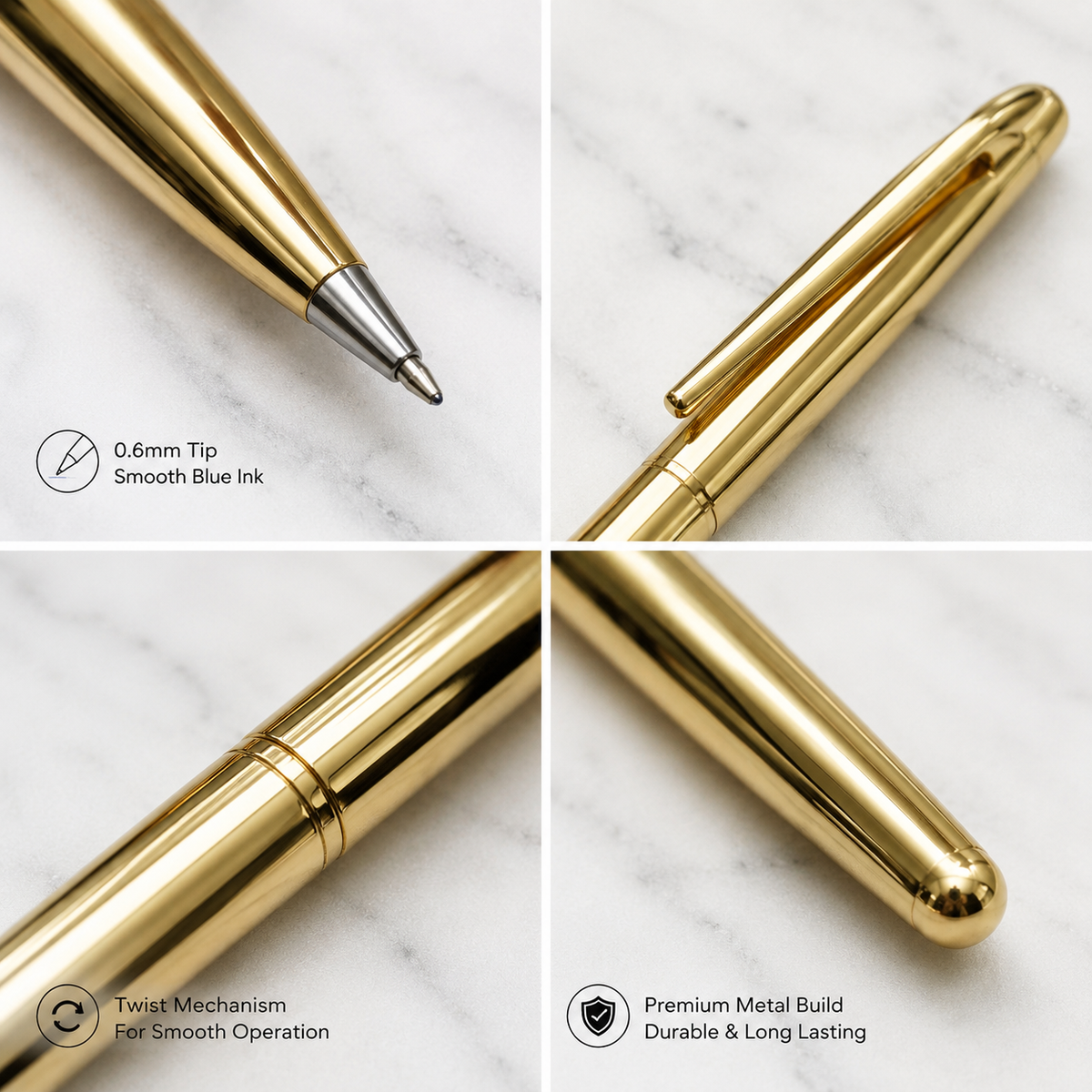 Ballpen Bazaar  Ballpen Bazaar Metallic Glossy Full Gold Colour Twist Ball Pen with Gold Clip | Premium Metal Body | Blue Ink | 1 Pen with 1 Extra Blue Refill with Name Engraving