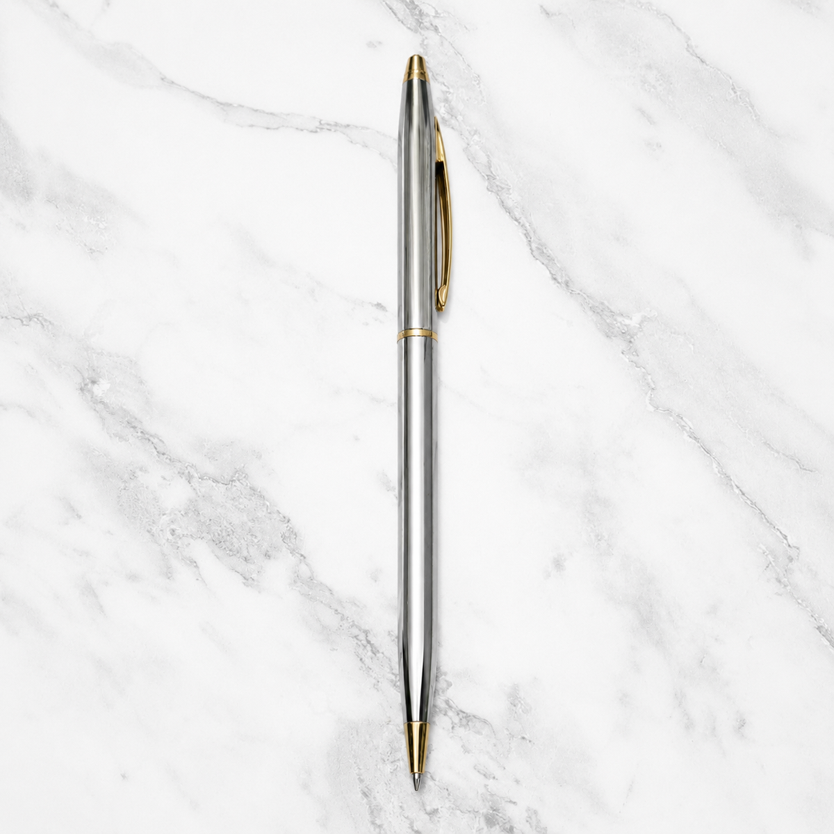 Ballpen Bazaar  Ballpen Bazaar Metallic Glossy Full Silver Ball Pen with Gold Clip | Twist Mechanism | Blue Ink | Premium Metal Pen with Extra Refill | Pack of 1 with Name Engraving