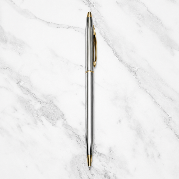 Ballpen Bazaar  Ballpen Bazaar Metallic Glossy Full Silver Ball Pen with Gold Clip | Twist Mechanism | Blue Ink | Premium Metal Pen with Extra Refill | Pack of 1 with Name Engraving