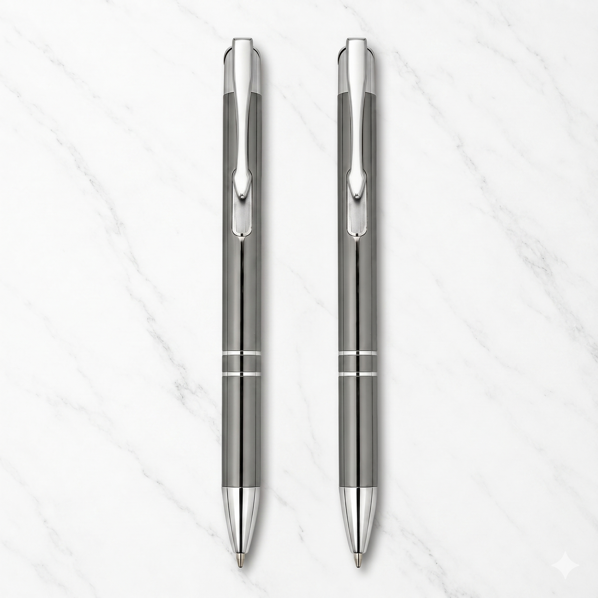 Ballpen Bazaar  Ballpen Bazaar Metallic Glossy Gray Ball Pen Set of 2 with Silver Clip | Click Mechanism | Blue Ink | Includes 2 Extra Free Refills | Premium Metal Pens for Office, School, Business & Gifting with Name Engraving