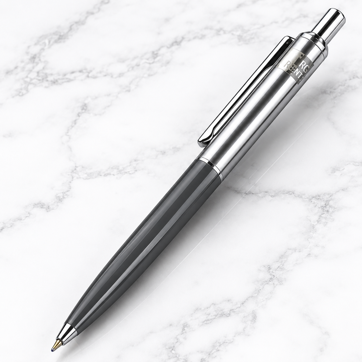 Ballpen Bazaar  Ballpen Bazaar Metallic Glossy Gray & Silver Dual Colour Ball Pen with Silver Clip | Click Mechanism | Blue Ink | Premium Metal Pen | 1 Pen with 1 Extra Refill with Name Engraving