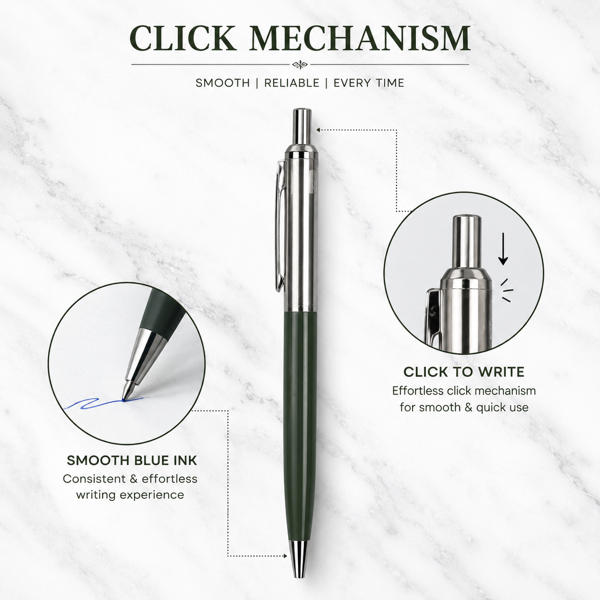 Ballpen Bazaar  Ballpen Bazaar Metallic Glossy Green & Silver Dual Colour Ball Pen with Silver Clip | Click Mechanism | Blue Ink | Premium Metal Pen | 1 Pen with 1 Extra Refill with Name Engraving