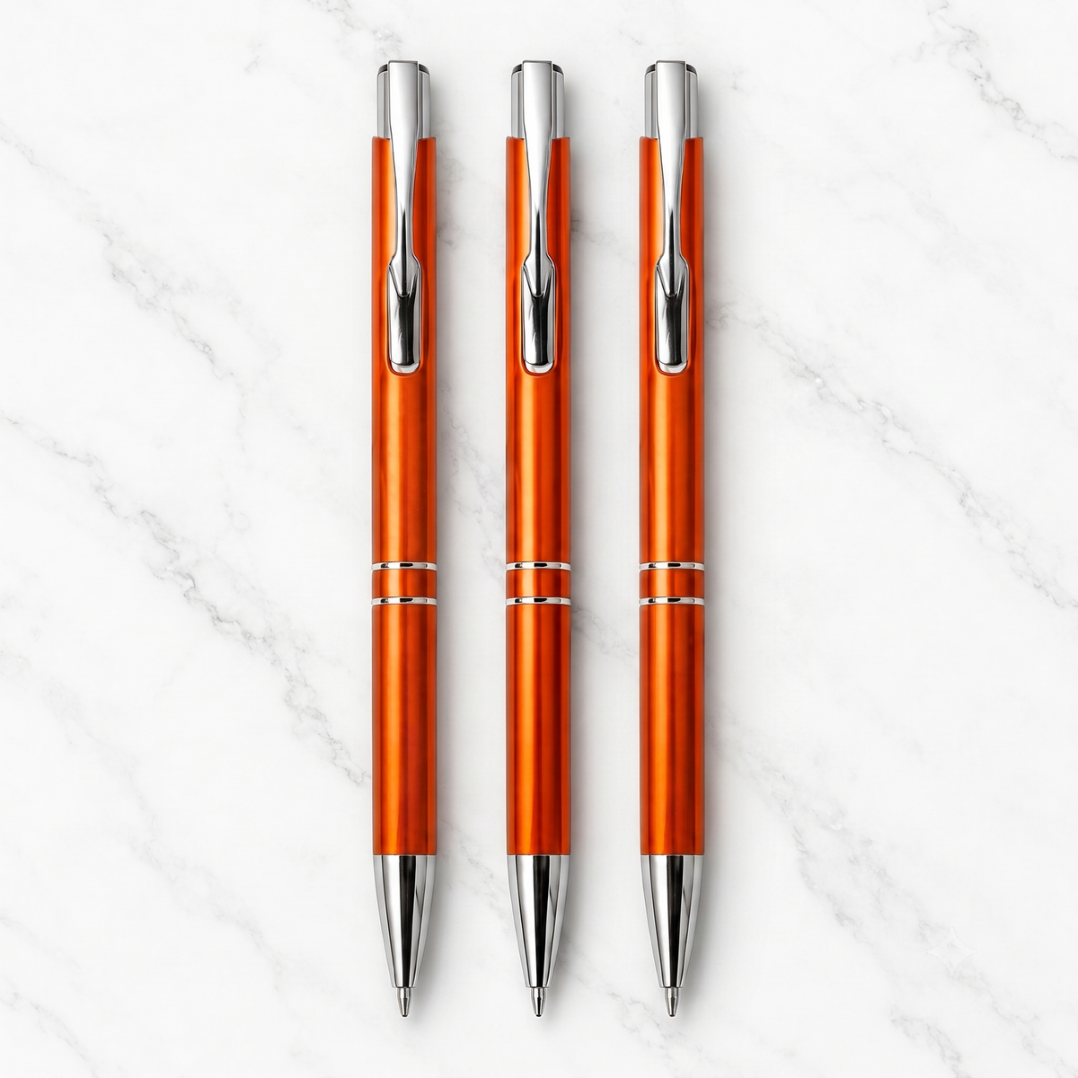 Ballpen Bazaar  Ballpen Bazaar Metallic Glossy Orange Ball Pen Set of 3 with Silver Clip Click Mechanism Blue Ink + 3 Extra Refills with Name Engraving