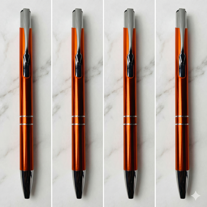 Ballpen Bazaar  Ballpen Bazaar Metallic Glossy Orange Ball Pen Set of 4 with Silver Clip Click Mechanism Blue Ink | 4 Extra Refills Included with Name Engraving