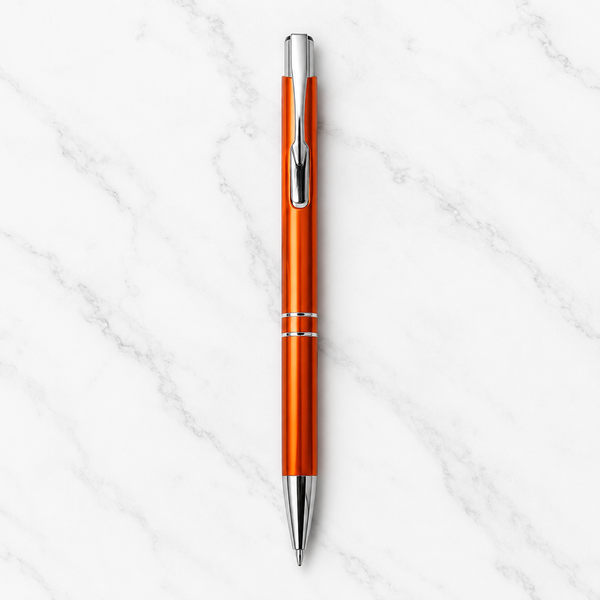 Ballpen Bazaar  Ballpen Bazaar Metallic Glossy Orange Ball Pen with Silver Clip | Click Mechanism | Blue Ink | Premium Metal Pen | 1 Pen + 1 Extra Refill with Name Engraving