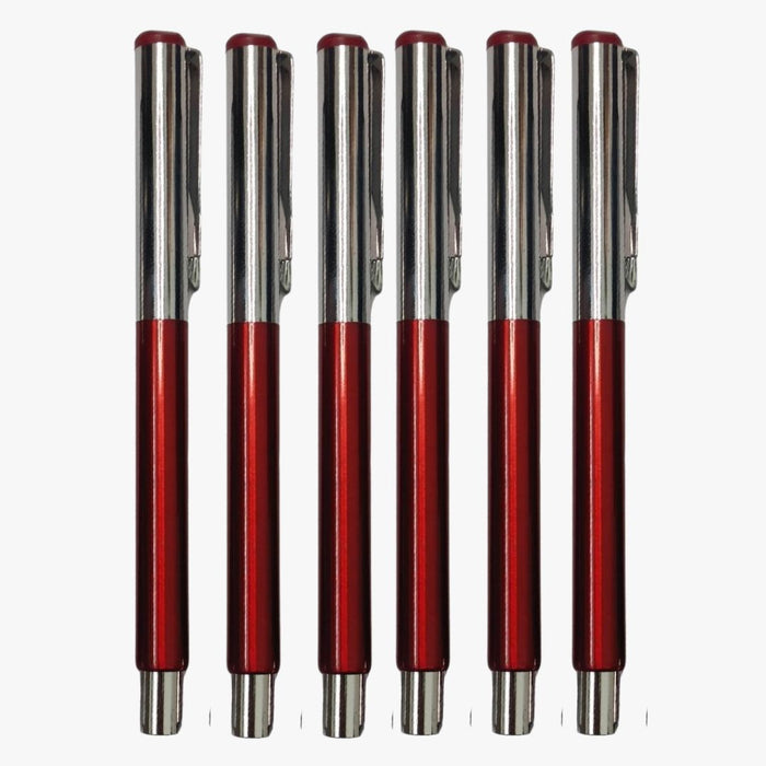 Ballpen Bazaar  Ballpen Bazaar Metallic Glossy Red Ball Pen Set of 6 with Silver Cap | Openable Mechanism | Blue Ink | Includes 6 Extra Refills | Premium Metal Pens for Office, Business, Students & Gifting with Name Engraving
