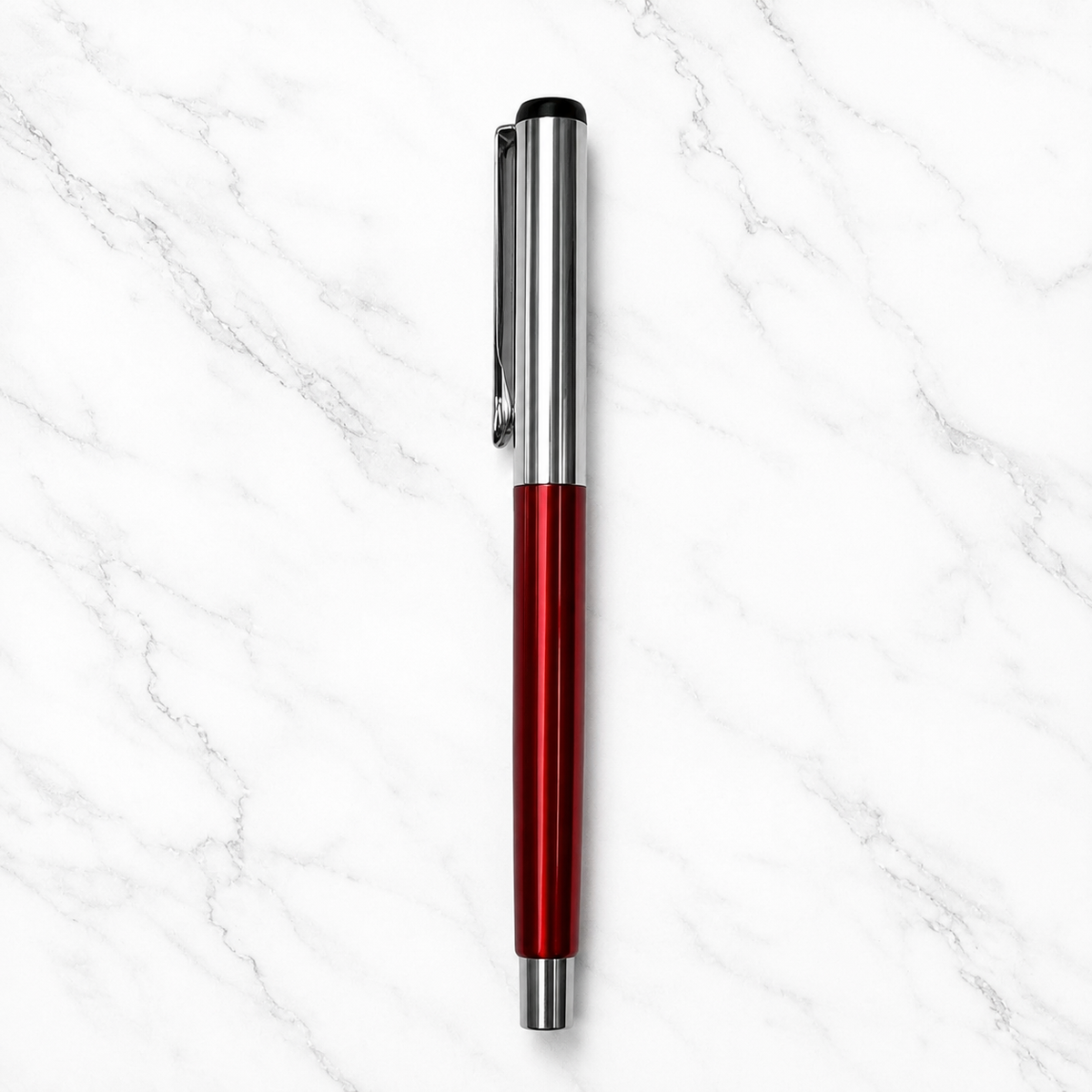Ballpen Bazaar  Ballpen Bazaar Metallic Glossy Red Ball Pen with Silver Cap | Openable Mechanism | Blue Ink | Premium Metal Pen | 1 Pen with 1 Extra Refill with Name Engraving