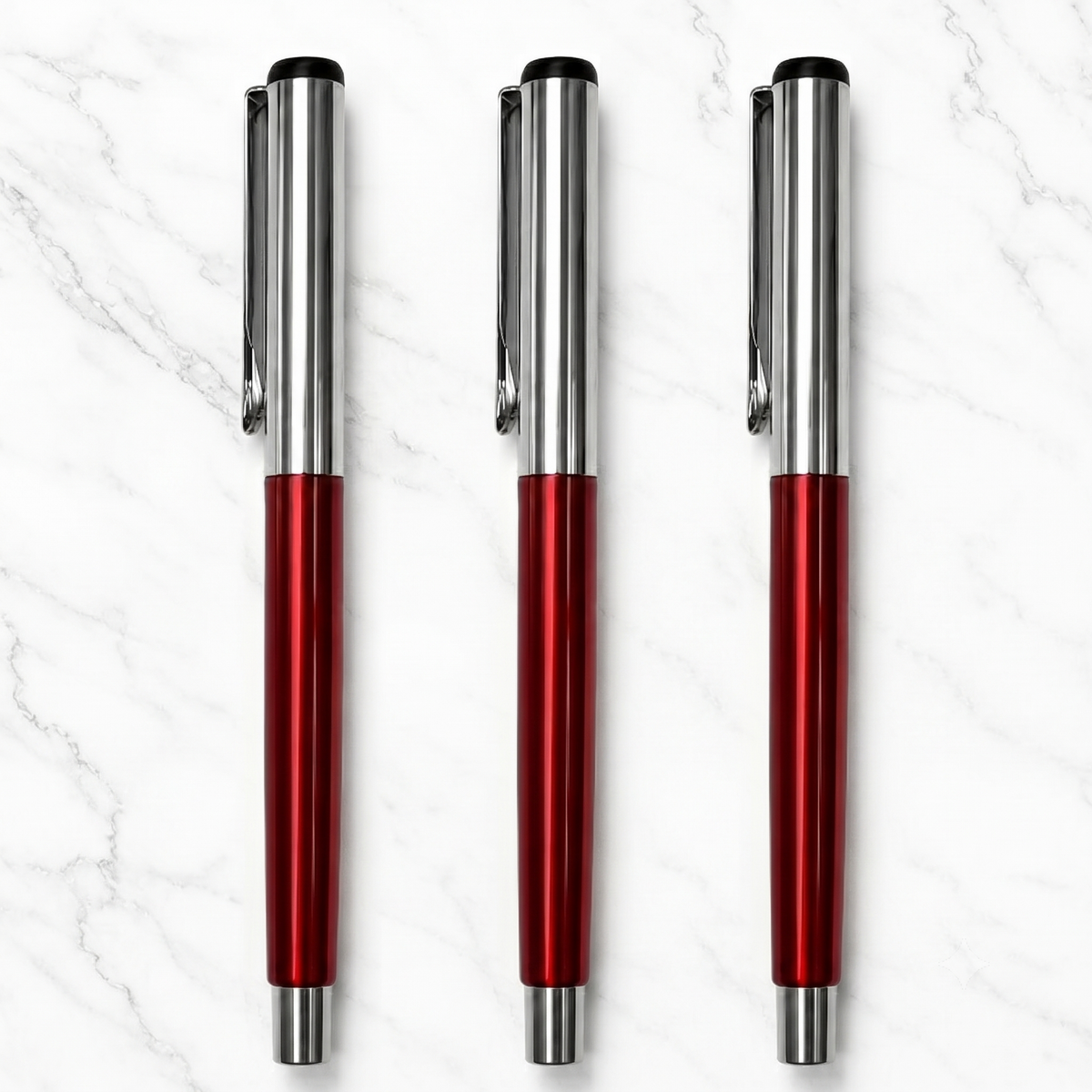 Ballpen Bazaar  Ballpen Bazaar Metallic Glossy Red Colour Body Ball Pen with Silver Colour Cap Openable Mechanism | Blue Ink | Premium Metal Ball Pens with 3 Extra Refills | Pack of 3 with Name Engraving