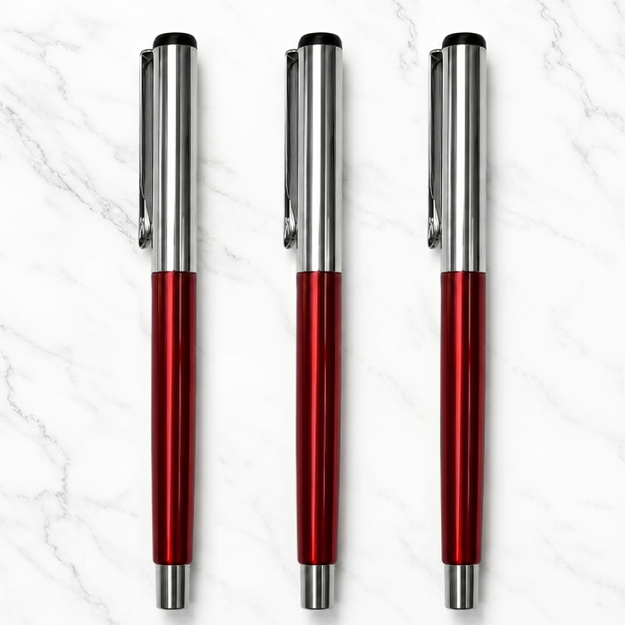 Ballpen Bazaar  Ballpen Bazaar Metallic Glossy Red Colour Body Ball Pen with Silver Colour Cap Openable Mechanism | Blue Ink | Premium Metal Ball Pens with 3 Extra Refills | Pack of 3 with Name Engraving