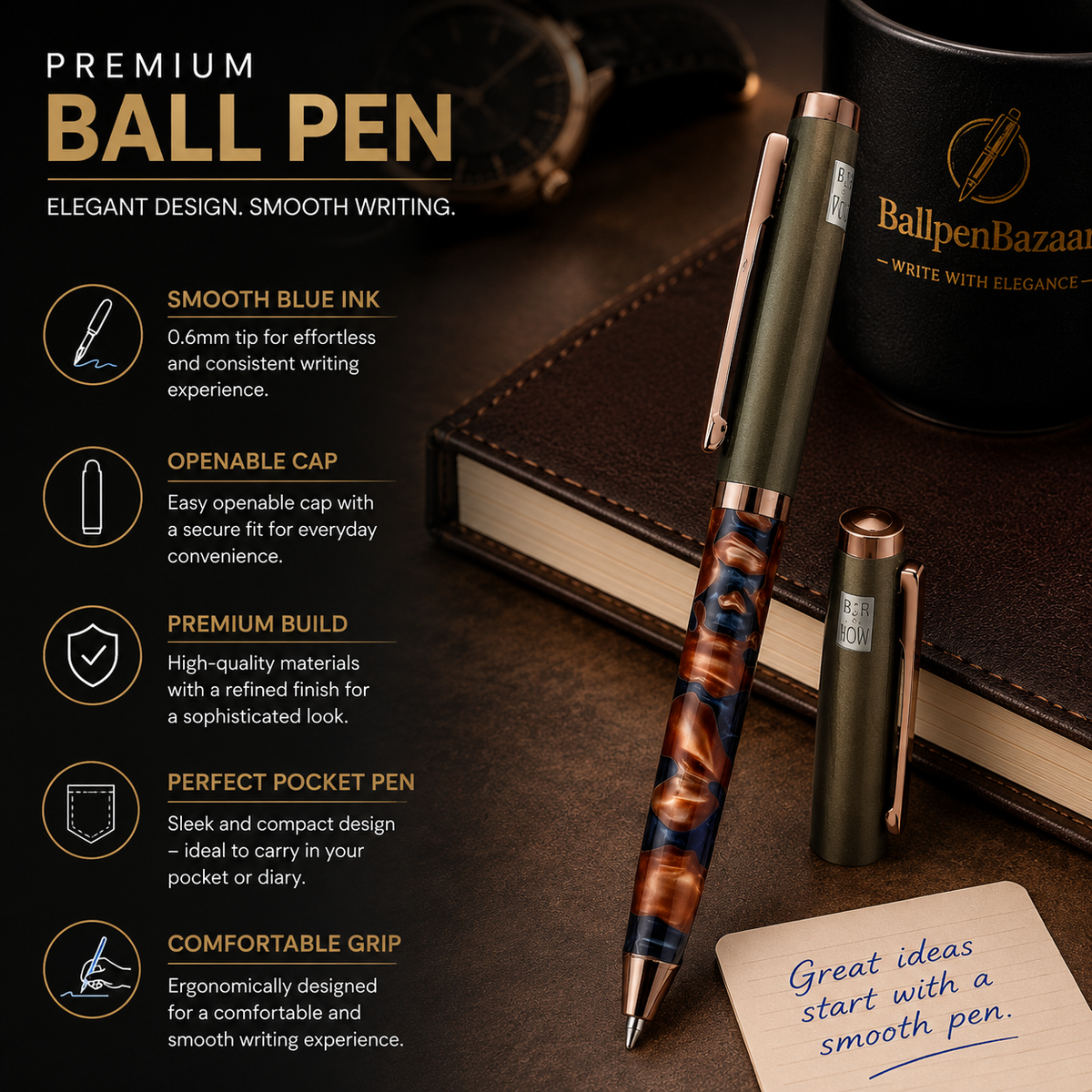 Ballpen Bazaar  Ballpen Bazaar Metallic Glossy Red Designer Ball Pen with Gunmetal Cap | Openable Metal Ball Pen | Blue Ink | 1 Pen + 1 Extra Refill with Name Engraving
