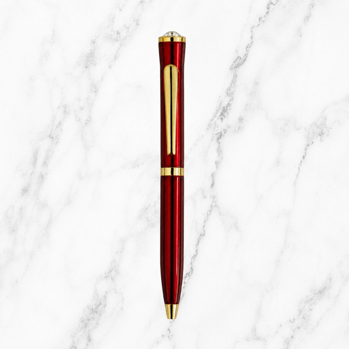 Ballpen Bazaar  Ballpen Bazaar Metallic Glossy Red Mini Ball Pen with Gold Clip & Diamond Top | Twist Mechanism | Blue Ink | 1 Pen with 1 Extra Refill with Name Engraving
