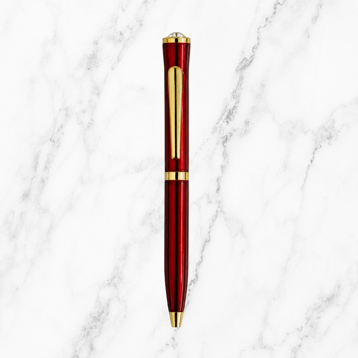 Ballpen Bazaar  Ballpen Bazaar Metallic Glossy Red Mini Ball Pen with Gold Clip & Diamond Top | Twist Mechanism | Blue Ink | 1 Pen with 1 Extra Refill with Name Engraving