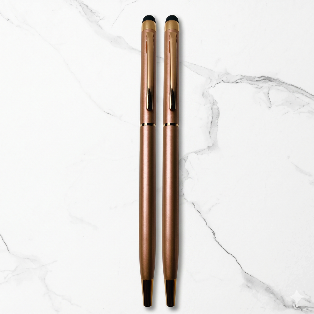 Ballpen Bazaar  Ballpen Bazaar Metallic Glossy Rose Gold Ball Pen Set of 2 with Copper Clip | Twist Mechanism | Blue Ink | Includes 2 Extra Refills with Name Engraving