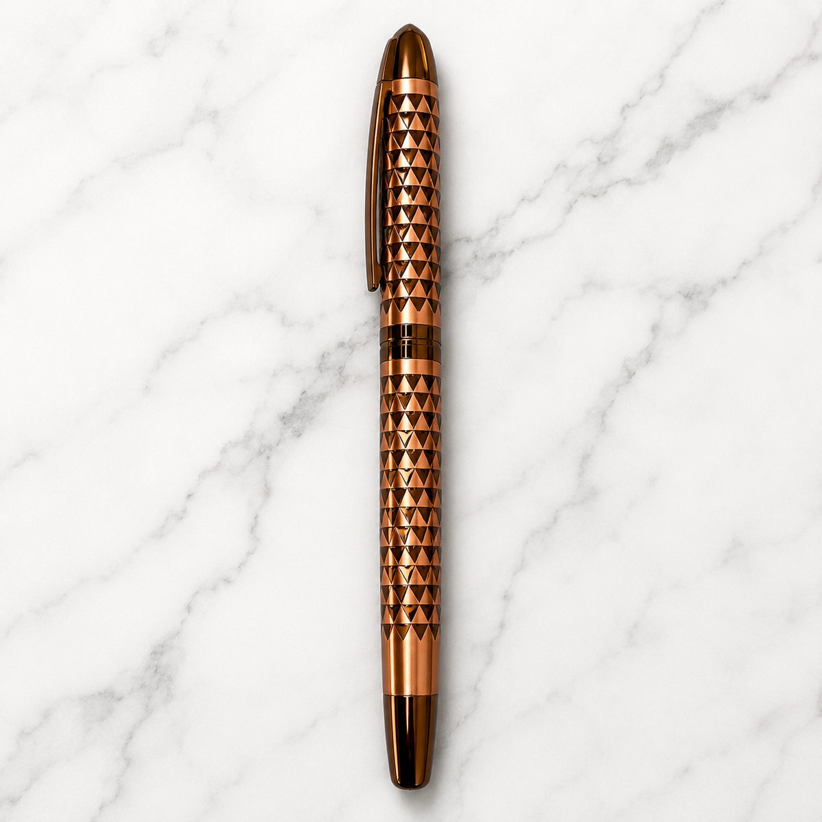 Ballpen Bazaar  Ballpen Bazaar Metallic Glossy Rose Gold Ball Pen with Brown Rectangle Design & Rose Gold Designer Cap | Openable Mechanism | Blue Ink | 1 Pen + 1 Extra Refill with Name Engraving