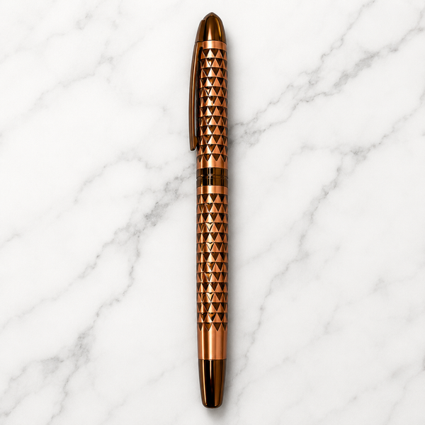 Ballpen Bazaar  Ballpen Bazaar Metallic Glossy Rose Gold Ball Pen with Brown Rectangle Design & Rose Gold Designer Cap | Openable Mechanism | Blue Ink | 1 Pen + 1 Extra Refill with Name Engraving