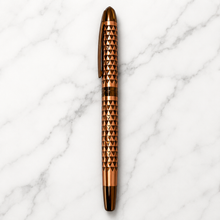 Ballpen Bazaar  Ballpen Bazaar Metallic Glossy Rose Gold Ball Pen with Brown Rectangle Design & Rose Gold Designer Cap | Openable Mechanism | Blue Ink | 1 Pen + 1 Extra Refill with Name Engraving