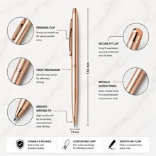Ballpen Bazaar  Ballpen Bazaar Metallic Glossy Rose Gold Ball Pen with Rose Gold Clip | Twist Mechanism | Black Ink | Premium Metal Pen | 1 Pen with 1 Extra Refill with Name Engraving