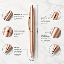 Ballpen Bazaar  Ballpen Bazaar Metallic Glossy Rose Gold Ball Pen with Rose Gold Clip | Twist Mechanism | Black Ink | Premium Metal Pen | 1 Pen with 1 Extra Refill with Name Engraving