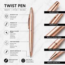 Ballpen Bazaar  Ballpen Bazaar Metallic Glossy Rose Gold Ball Pen with Rose Gold Clip | Twist Mechanism | Black Ink | Premium Metal Pen | 1 Pen with 1 Extra Refill with Name Engraving
