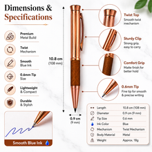 Ballpen Bazaar  Ballpen Bazaar Metallic Glossy Rose Gold Mini Ball Pen with Copper Clip | Twist Mechanism | Blue Ink | 1 Pen with 1 Extra Refill with Name Engraving