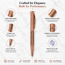 Ballpen Bazaar  Ballpen Bazaar Metallic Glossy Rose Gold Mini Ball Pen with Copper Clip | Twist Mechanism | Blue Ink | 1 Pen with 1 Extra Refill with Name Engraving