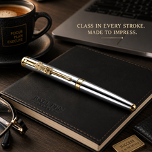 Ballpen Bazaar  Ballpen Bazaar Metallic Glossy Silver Ball Pen with Silver Cap & Gold Ashoka Emblem Clip | Openable Mechanism | Black Ink | Premium Metal Pen with 1 Extra Metal Jotter Refill | Pack of 1 with Name Engraving
