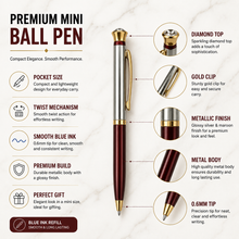 Ballpen Bazaar  Ballpen Bazaar Metallic Glossy Silver & Red Designer Dual Colour Mini Ball Pen with Gold Clip & Diamond Top | Twist Mechanism | Blue Ink | 1 Pen + 1 Extra Refill with Name Engraving