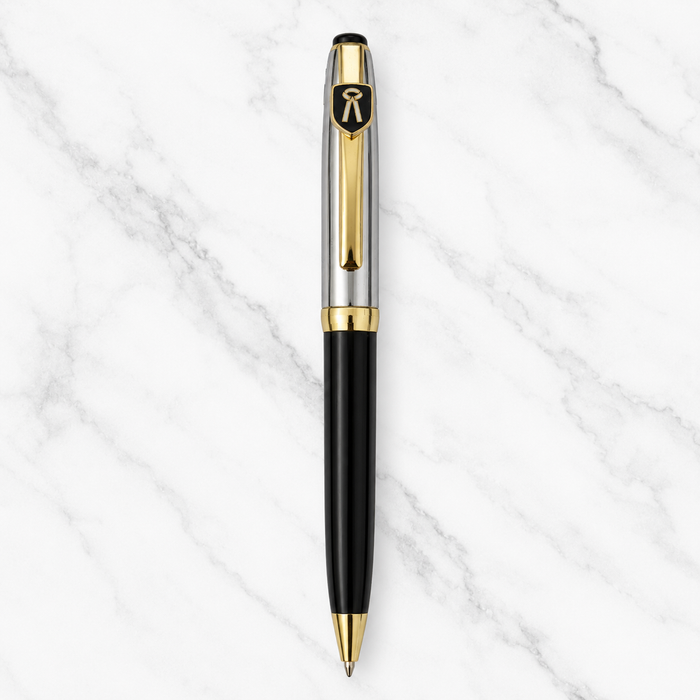 Ballpen Bazaar  Ballpen Bazaar Metallic Glossy Silver & Black Dual Colour Ball Pen with Gold Advocate Logo Clip | Twist Mechanism | Black Ink | 1 Pen with 1 Extra Refill with Name Engraving
