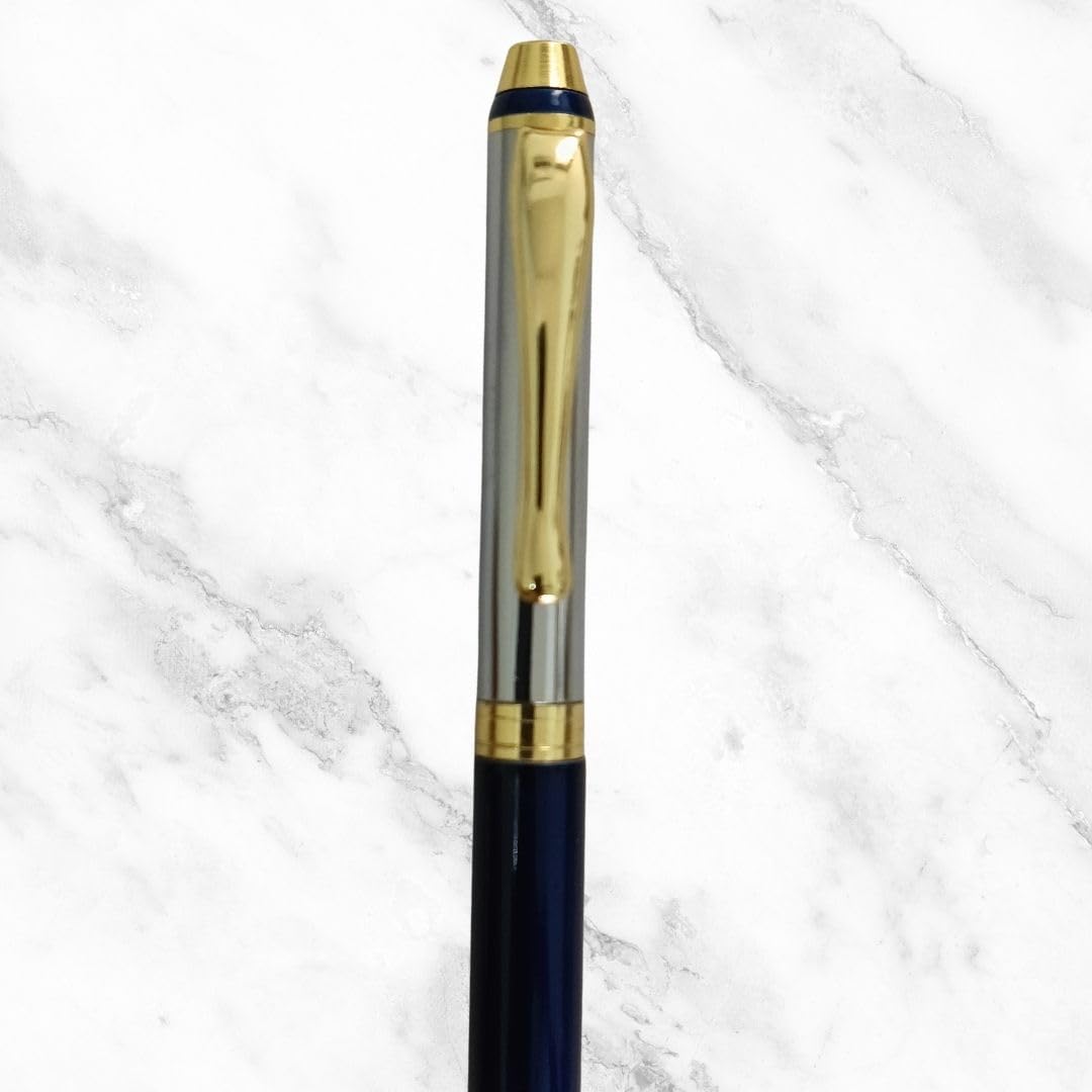 Ballpen Bazaar  Ballpen Bazaar Metallic Glossy Silver and Blue Dual Colour Mini Ball Pen with Gold Clip | Twist Mechanism | Blue Ink | 1 Pen with 1 Extra Refill with Name Engraving
