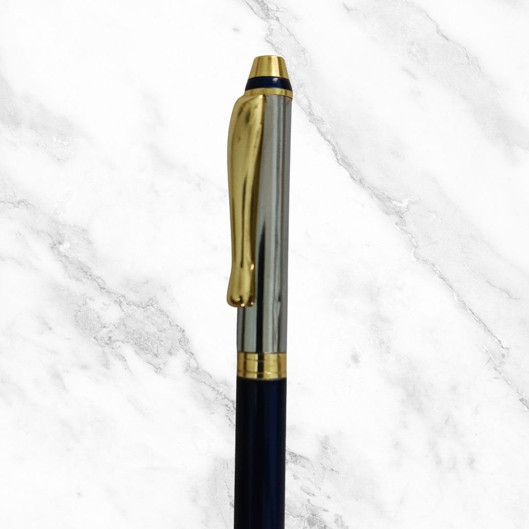 Ballpen Bazaar  Ballpen Bazaar Metallic Glossy Silver and Blue Dual Colour Mini Ball Pen with Gold Clip | Twist Mechanism | Blue Ink | 1 Pen with 1 Extra Refill with Name Engraving