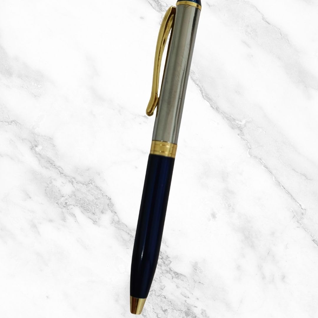 Ballpen Bazaar  Ballpen Bazaar Metallic Glossy Silver and Blue Dual Colour Mini Ball Pen with Gold Clip | Twist Mechanism | Blue Ink | 1 Pen with 1 Extra Refill with Name Engraving
