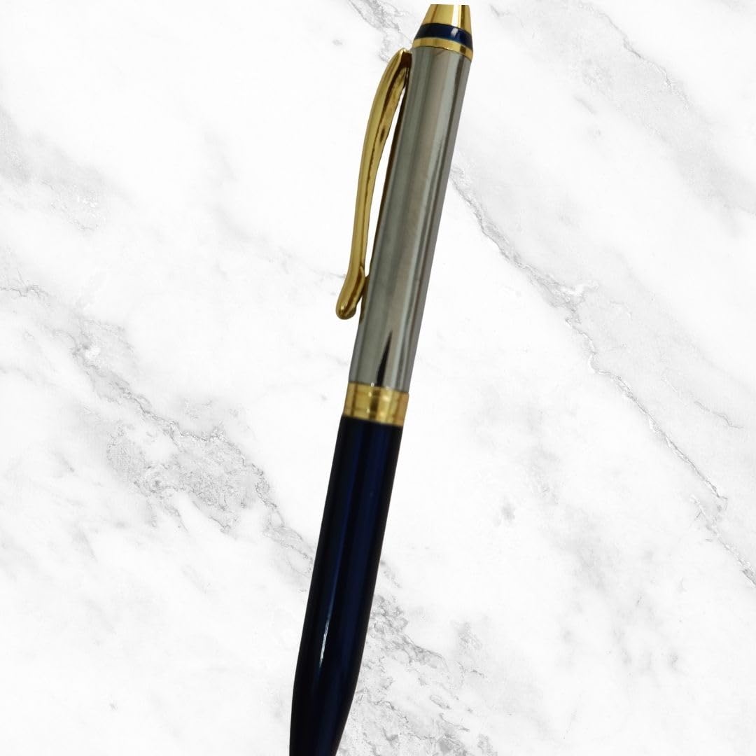 Ballpen Bazaar  Ballpen Bazaar Metallic Glossy Silver and Blue Dual Colour Mini Ball Pen with Gold Clip | Twist Mechanism | Blue Ink | 1 Pen with 1 Extra Refill with Name Engraving