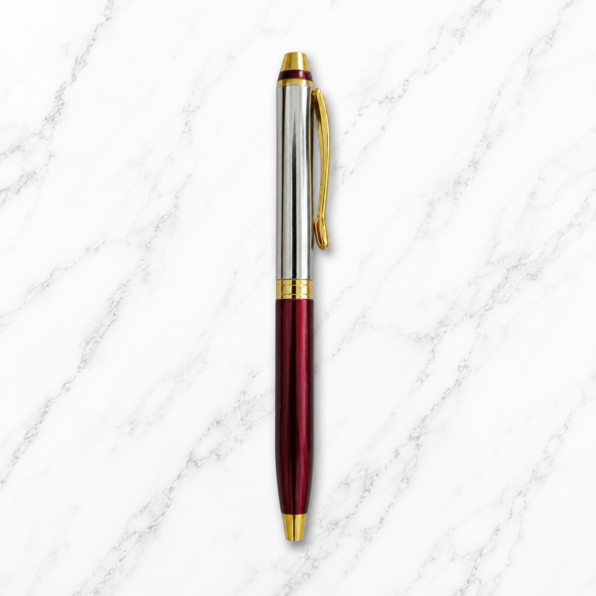 Ballpen Bazaar  Ballpen Bazaar Metallic Glossy Silver and Red Designer Dual Colour Mini Ball Pen with Gold Clip | Twist Mechanism | Blue Ink | 1 Premium Metal Pen with 1 Extra Refill with Name Engraving