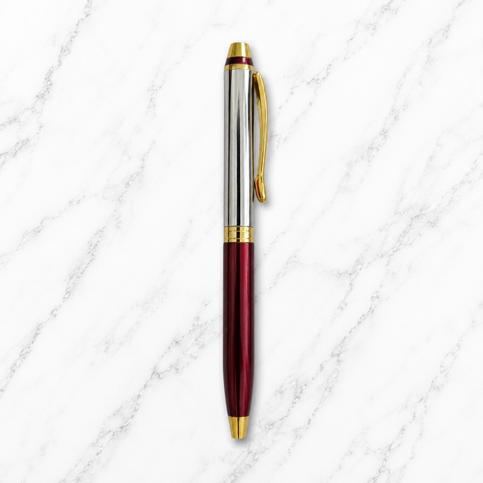 Ballpen Bazaar  Ballpen Bazaar Metallic Glossy Silver and Red Designer Dual Colour Mini Ball Pen with Gold Clip | Twist Mechanism | Blue Ink | 1 Premium Metal Pen with 1 Extra Refill with Name Engraving
