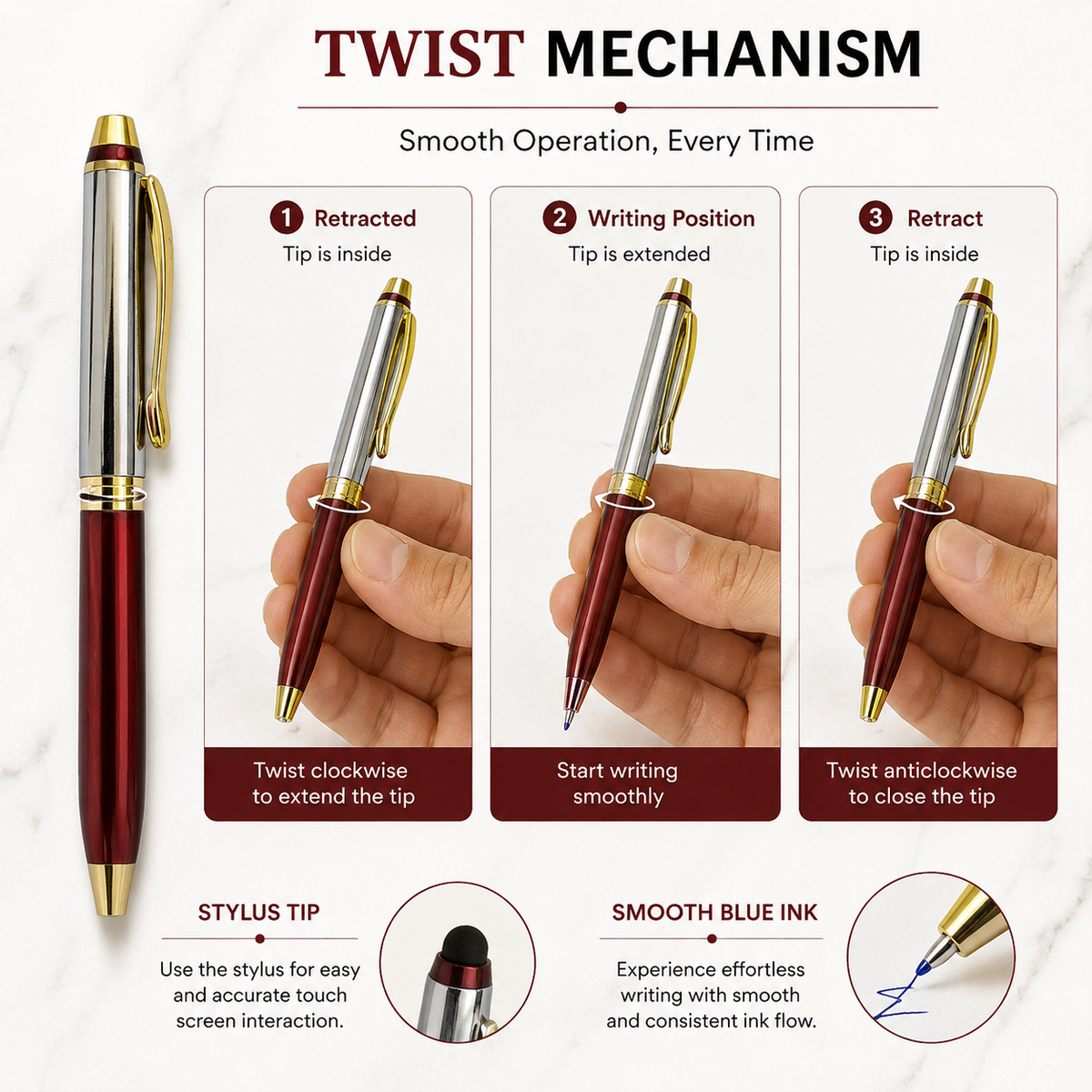 Ballpen Bazaar  Ballpen Bazaar Metallic Glossy Silver and Red Designer Dual Colour Mini Ball Pen with Gold Clip | Twist Mechanism | Blue Ink | 1 Premium Metal Pen with 1 Extra Refill with Name Engraving
