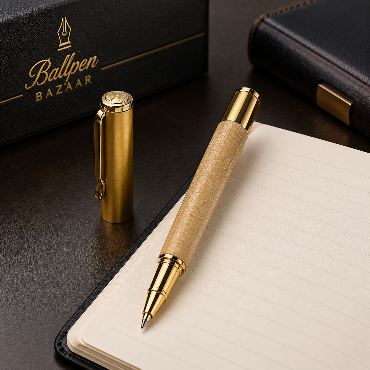Ballpen Bazaar  Ballpen Bazaar Metallic Glossy Wooden Colour Ball Pen with Gold Cap | Openable Mechanism | Blue Ink | 1 Premium Metal Pen with 1 Extra Refill with Name Engraving
