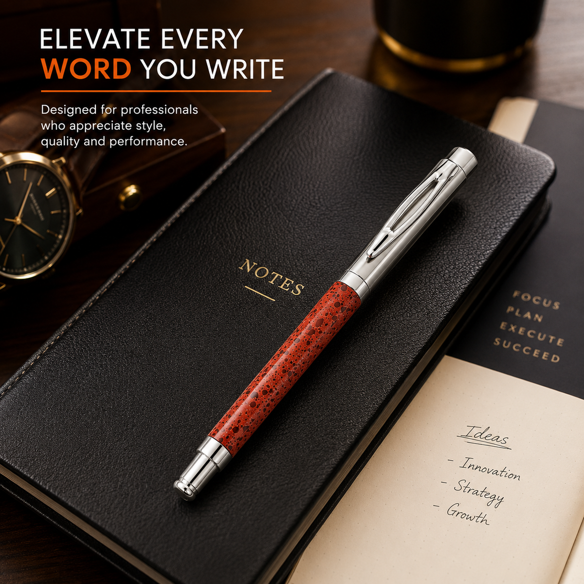 Ballpen Bazaar  Ballpen Bazaar Metallic Orange Designer Ball Pen with Silver Cap | Square Body | Openable Cap | Blue Ink | 1 Pen with 1 Extra Refill with Name Engraving