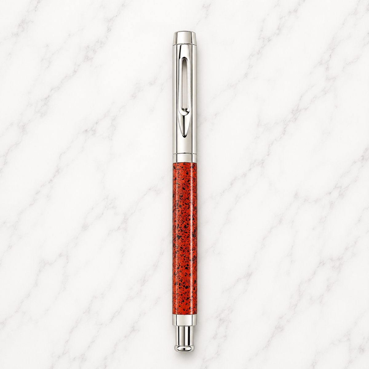 Ballpen Bazaar  Ballpen Bazaar Metallic Orange Designer Ball Pen with Silver Cap | Square Body | Openable Cap | Blue Ink | 1 Pen with 1 Extra Refill with Name Engraving