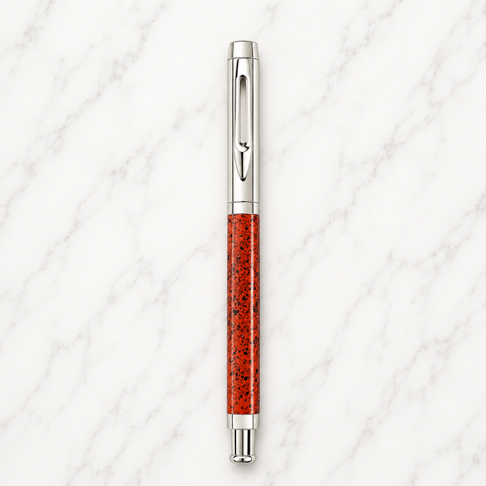 Ballpen Bazaar  Ballpen Bazaar Metallic Orange Designer Ball Pen with Silver Cap | Square Body | Openable Cap | Blue Ink | 1 Pen with 1 Extra Refill with Name Engraving