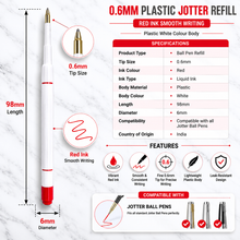 Ballpen Bazaar  Ballpen Bazaar Plastic Jotter 0.6MM Red Ink Refill Set of 4 | Smooth Writing Ball Pen Refills | Compatible Jotter Style Refill with Name Engraving