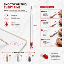 Ballpen Bazaar  Ballpen Bazaar Plastic Jotter 0.6MM Red Ink Refill Set of 4 | Smooth Writing Ball Pen Refills | Compatible Jotter Style Refill with Name Engraving