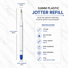 Ballpen Bazaar  Ballpen Bazaar Plastic Jotter 0.6mm Blue Ink Refill Pack of 4 | Smooth Writing Ball Pen Refills | Compatible Jotter Style Replacement Refills with Name Engraving